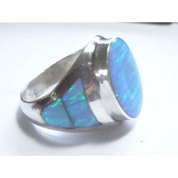 Amazing Azure Opal Sterling Silver Ring by R Begay Sz 9 - Picture 4 of 10